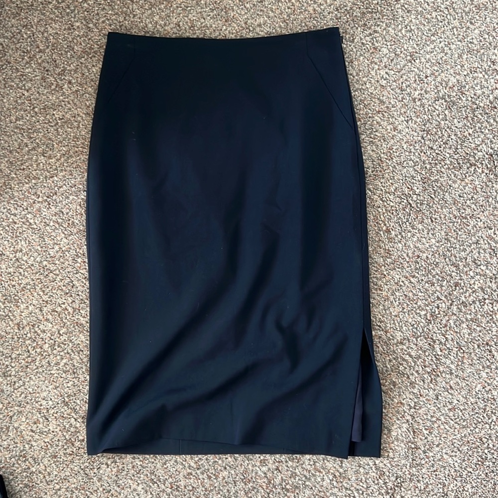 Ann Taylor Navy Knee Length Skirt with Side Slit - size 0